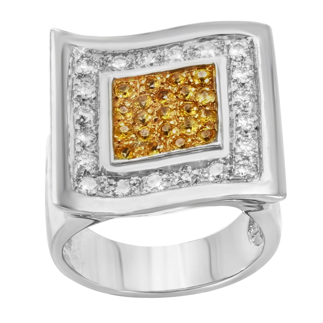 Saya Two Tone Diamond Cocktail Ring 18k White Gold 0.70ctw Size 7.75: Saya Two Tone Diamond Cocktail Ring 18k White Gold 0.70ctw Size 7.75 This stunning Saya Two Tone Diamond Cocktail Ring is a luxurious piece crafted from 18k white gold. It features an eye-catching des