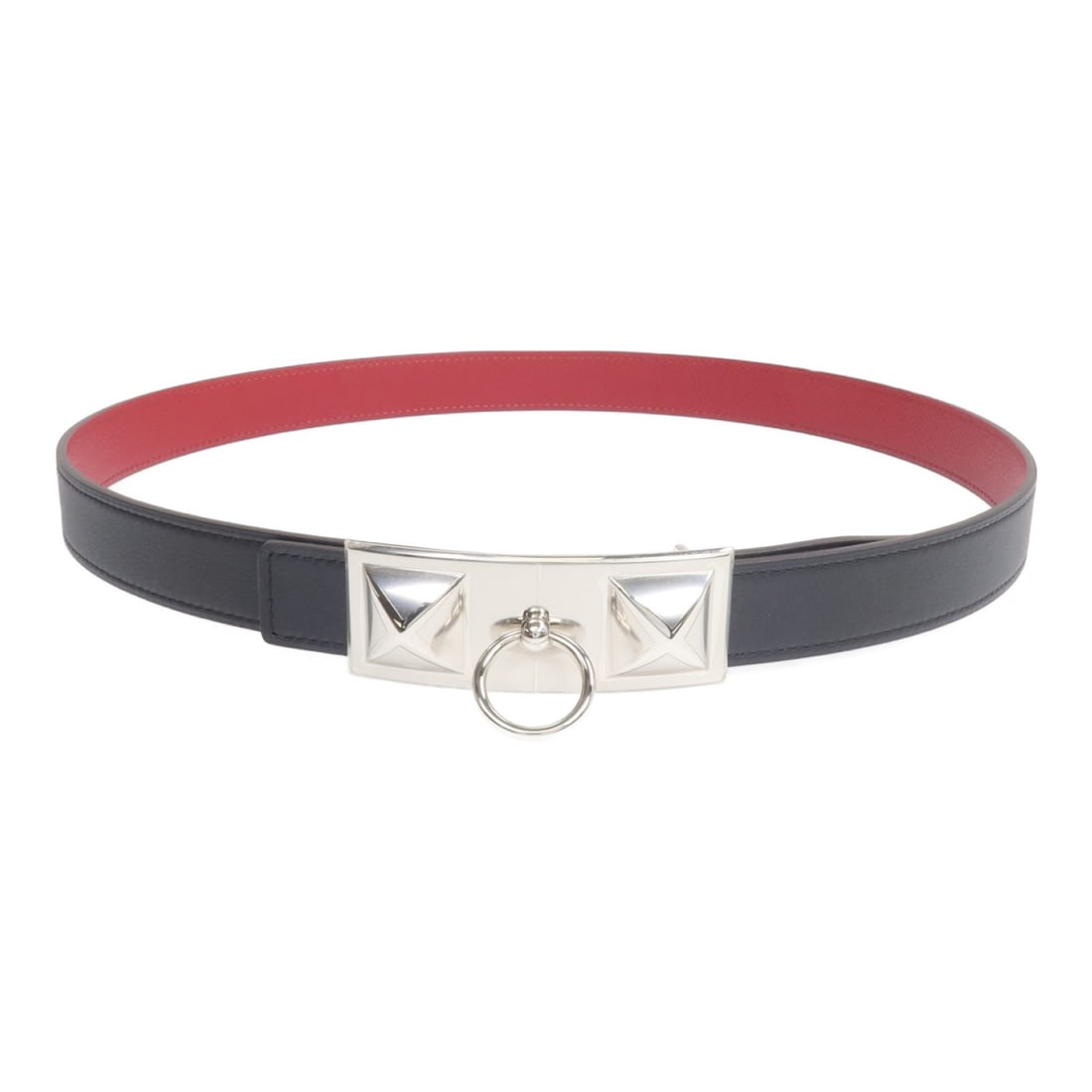 Hermes CDC Belt Size 80 Black Rouge Grenat Calfskin Leather: Hermes CDC Belt Size 80 Black Rouge Grenat Calfskin Leather A Hermes belt in black and red, made from Epsom leather and calfskin (cowhide). It is size 80 and comes with a storage box. Condition is AB: