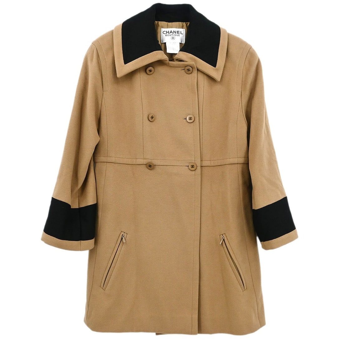 CHANEL 98A Brown Wool Long Jacket Size 40 France: CHANEL 98A Brown Wool Long Jacket Size 40 France Vintage CHANEL women's long jacket/coat in brown, made in France from 100% wool. It features a collared design, long sleeves, a regular fit, and two ou
