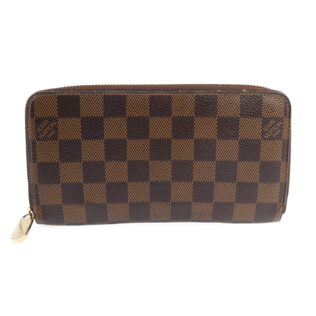 Louis Vuitton N60015 Damier Ebene Around Zip Long Wallet Brown: Louis Vuitton N60015 Damier Ebene Around Zip Long Wallet Brown Louis Vuitton Damier Ebene zipper long wallet in brown PVC coated canvas, designed as a unisex around long wallet. It features a zipper c