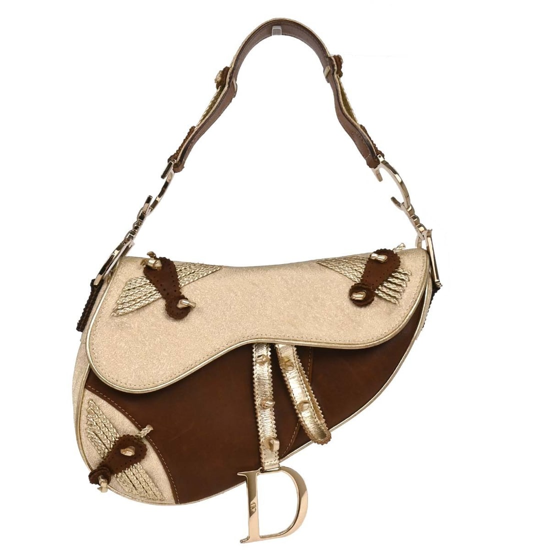 Dior Saddle Medium Handbag Brown Gold Canvas Leather 01RU0013 (1 of 10)