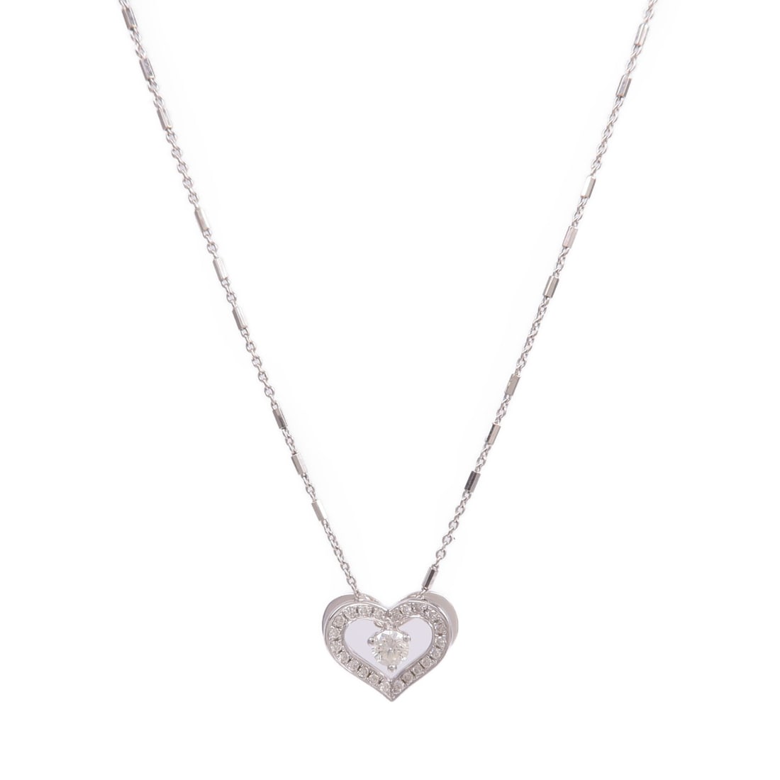 18K White Gold Diamond Necklace 42cm Clear Stone Pendant: 18K White Gold Diamond Necklace 42cm Clear Stone Pendant Diamond necklace in 18K white gold with diamond accents. The piece is identified as model Diamond2.67g and has a clear color. It measures 42 cm