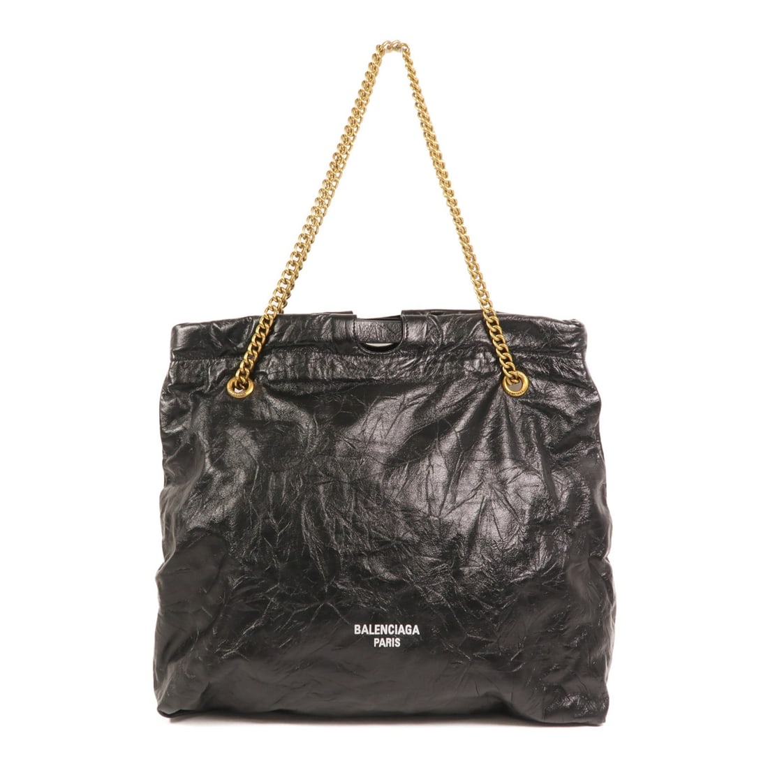 Balenciaga Crush 742942 small black calfskin shoulder bag: Balenciaga Crush 742942 small black calfskin shoulder bag Balenciaga Crush Small Chain Shoulder Bag, model 742942, made from black calfskin (cowhide). It is a women's shoulder bag with a black frame c