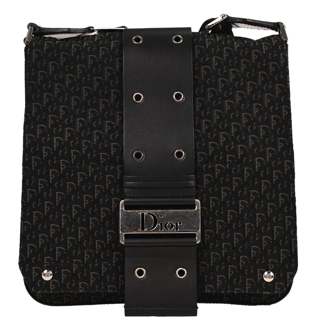 Dior Street Chic Trotter Black Canvas Leather Shoulder Bag 14BM-0043: Dior Street Chic Trotter Black Canvas Leather Shoulder Bag 14BM-0043 Christian Dior Street Chic shoulder bag in black Trotter canvas and leather with silver-tone hardware and logo accents. This medium