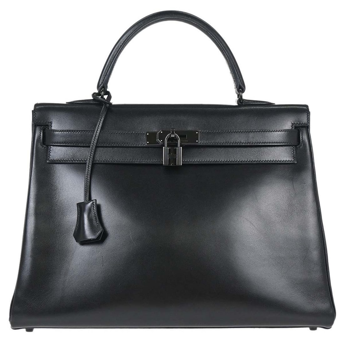 Hermes Kelly 35 So Black leather top handle satchel: Hermes Kelly 35 So Black leather top handle satchel Hermes So Black Kelly 35 handbag in large size, styled as a satchel/top handle bag. It features a turnlock closure, top handle design, leather exter