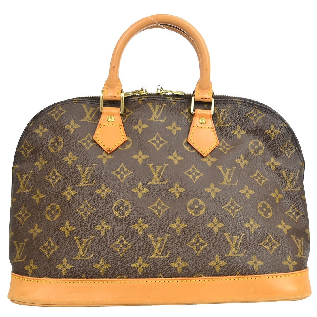 Louis Vuitton Alma M51130 Monogram Canvas Handbag BA0994: Louis Vuitton Alma M51130 Monogram Canvas Handbag BA0994 Vintage Louis Vuitton Alma handbag in Monogram canvas with leather trim and double handles. This medium handbag features a zip closure, brown l
