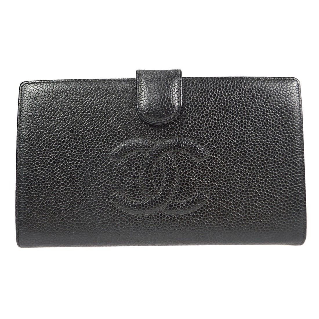 CHANEL CC Bifold Wallet Black Caviar Skin Leather: CHANEL CC Bifold Wallet Black Caviar Skin Leather Chanel long bifold wallet purse in black caviar skin leather with a CC pattern. This women's wallet features a structured bifold design with an exteri