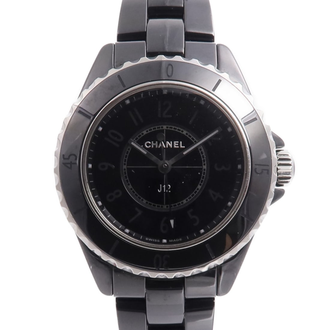 CHANEL J12 Phantom H6346 Ladies Quartz Watch Black Ceramic Steel: CHANEL J12 Phantom H6346 Ladies Quartz Watch Black Ceramic Steel CHANEL CC J12 Phantom H6346 quartz watch in black with a stainless steel and ceramic construction. This ladies' model features a 33 mm 