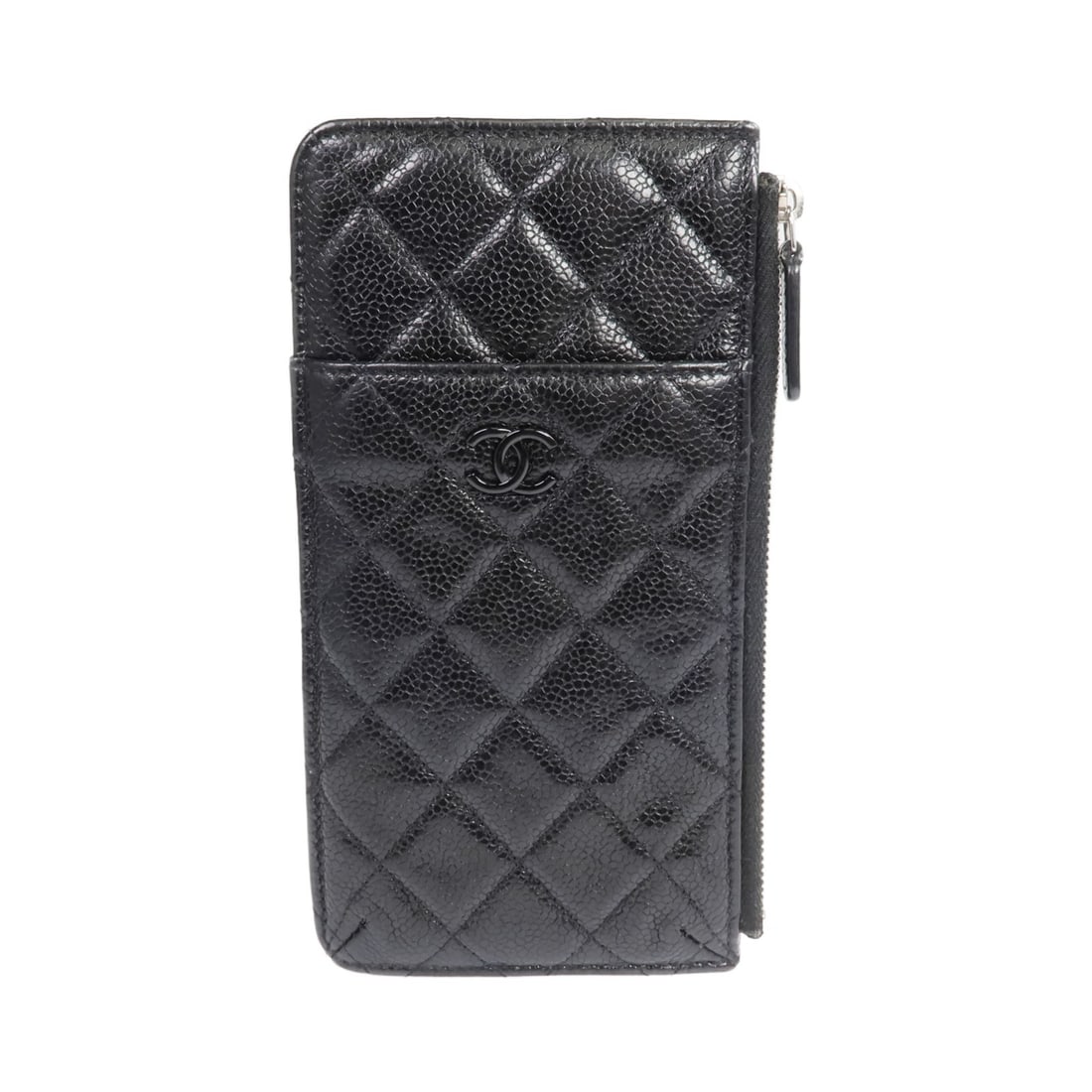 Chanel AP1422 zip around long wallet black calfskin leather: Chanel AP1422 zip around long wallet black calfskin leather CHANEL long wallet in black calfskin (cowhide) with a zipper closure and phone wallet design. It is described as an around long wallet for w