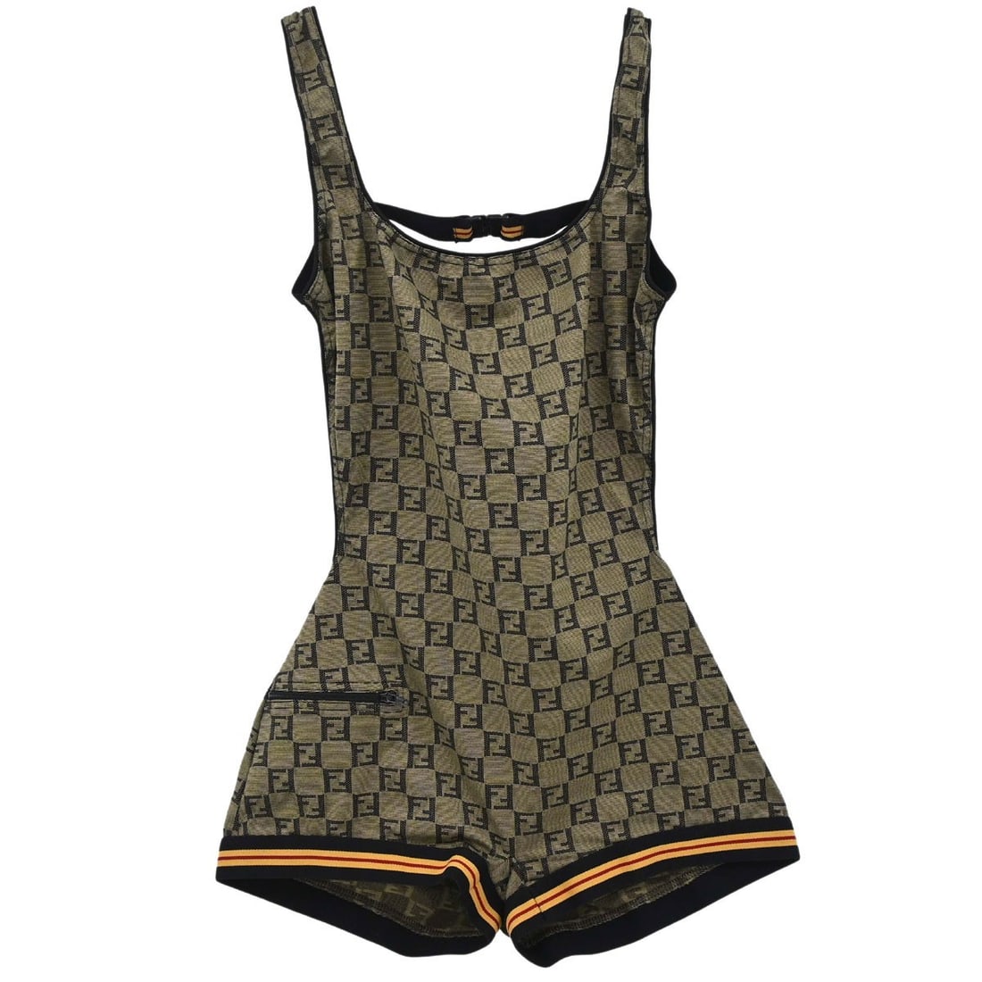 Fendi Zucchino one piece swimsuit khaki size 40: Fendi Zucchino one piece swimsuit khaki size 40 Fendi Zucchino swimwear swimsuit in khaki, size #40, made in Italy. The swimsuit is described as being in great condition, with thread fraying noted and