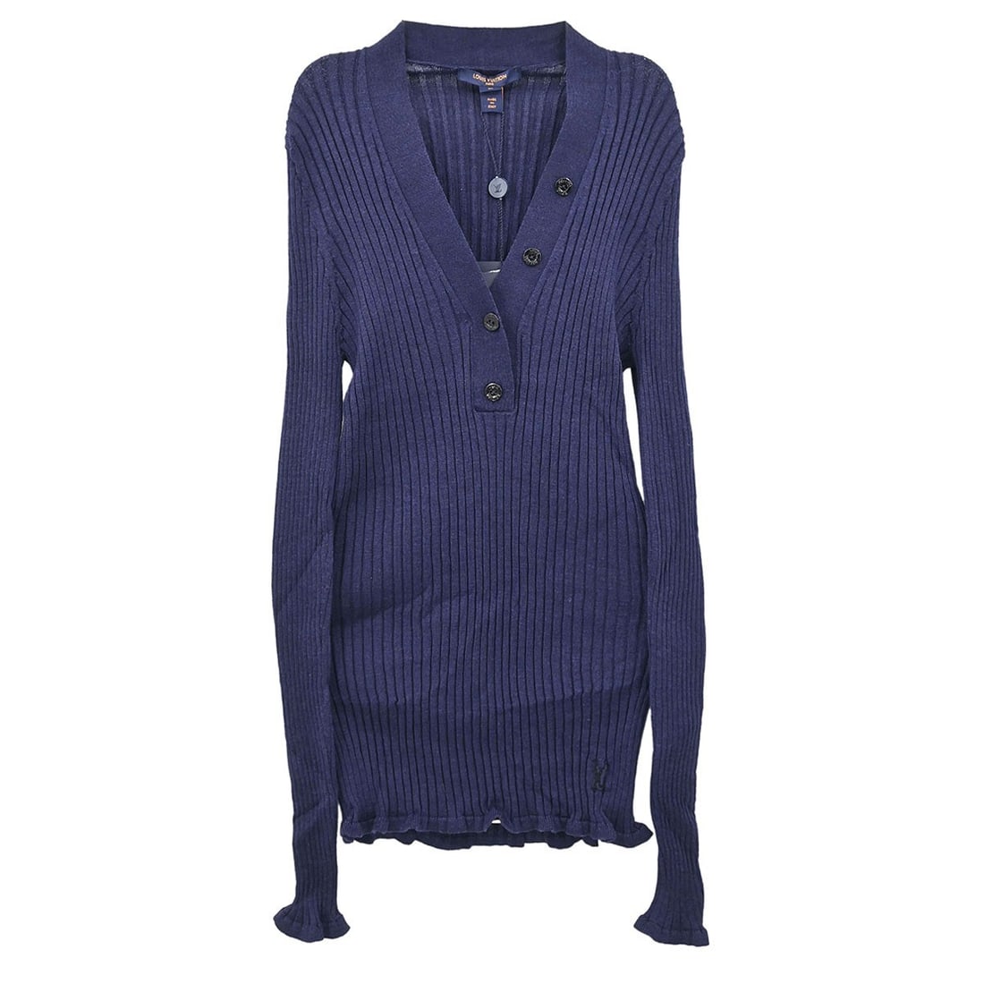 Louis Vuitton V Neck Knit Top Navy Wool Silk Size M (1 of 15)