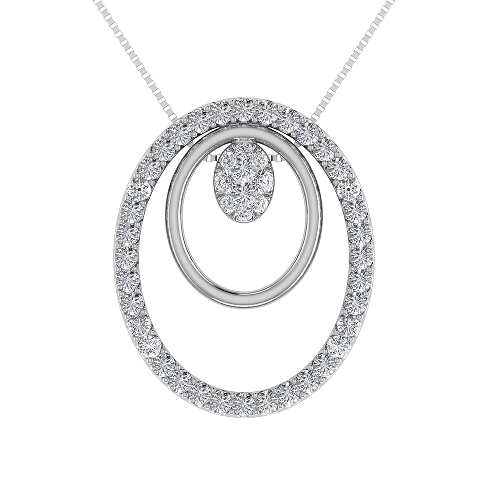 14K White Gold 1/2 Ct.Tw. Round Diamond Double Oval Shape Pendant: 14K White Gold 1/2 Ct.Tw. Round Diamond Double Oval Shape Pendant 14k White Gold Stone Color: G-h Stone Clarity: I1 Unless otherwise specified, pendants that include a chain are paired with our standa
