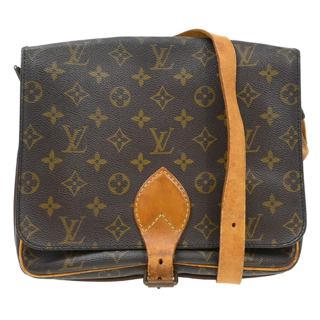Louis Vuitton Cartouchiere GM Monogram Canvas Crossbody Bag M51252: Louis Vuitton Cartouchiere GM Monogram Canvas Crossbody Bag M51252 Vintage Louis Vuitton Cartouchiere GM shoulder bag in brown Monogram canvas and leather. This women's bag features a flap buckle clos