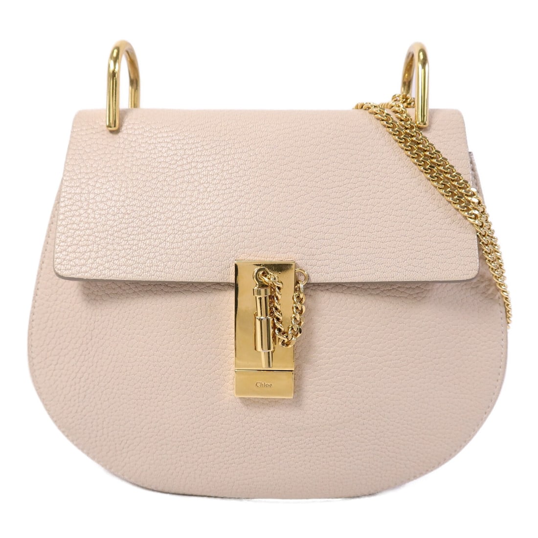 Chloe Drew Chain Shoulder Bag Beige Calfskin Leather: Chloe Drew Chain Shoulder Bag Beige Calfskin Leather Chloe Drew chain shoulder bag in beige calfskin leather with gold-tone hardware. It features a turn-lock closure, one open interior pocket, and