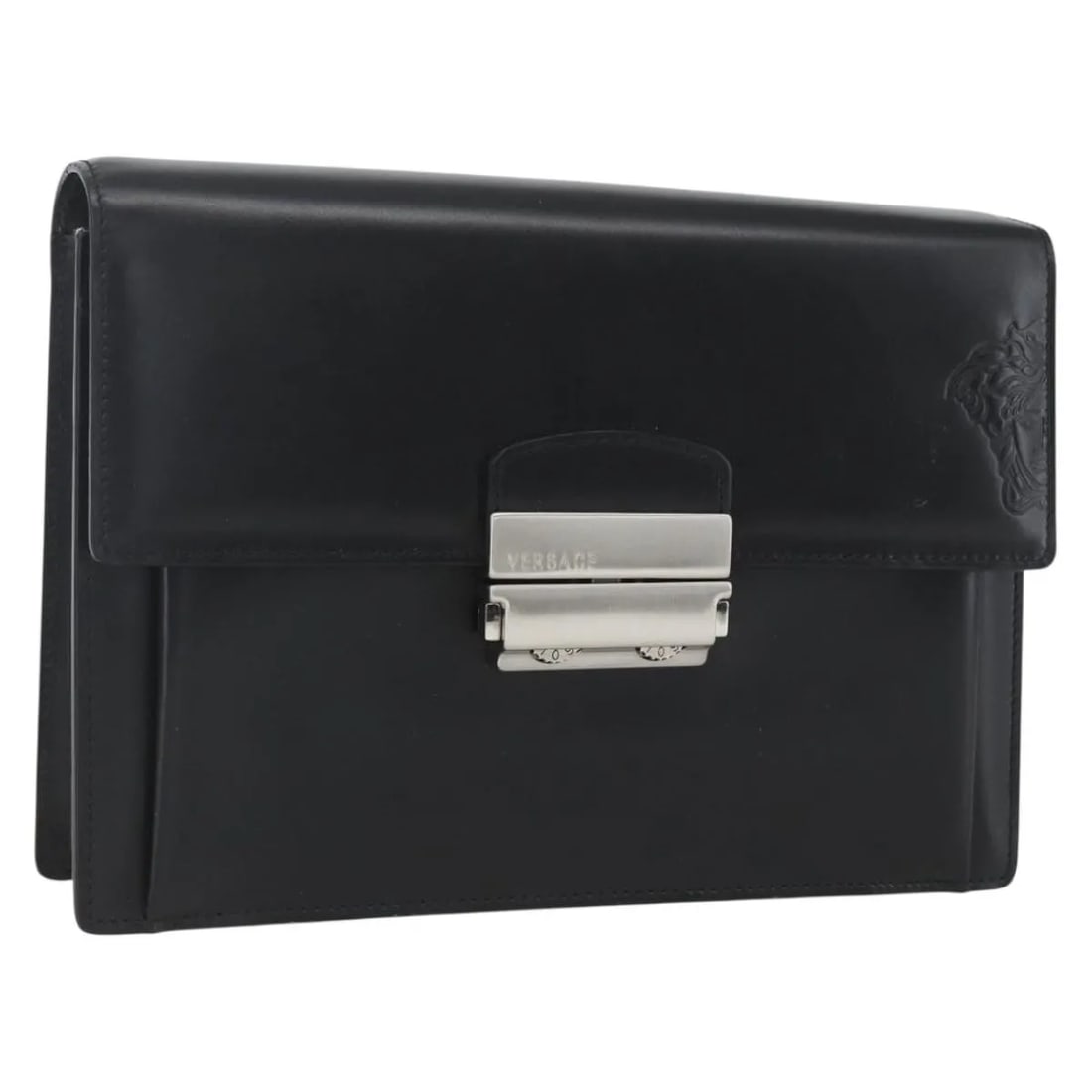 Versace Vintage Clutch Black Leather Bag Italy: Versace Vintage Clutch Black Leather Bag Italy Vintage Versace clutch in black leather with a unisex design. It measures 23 cm x 15 cm x 5 cm and was made in Italy. The item is in very good condition,