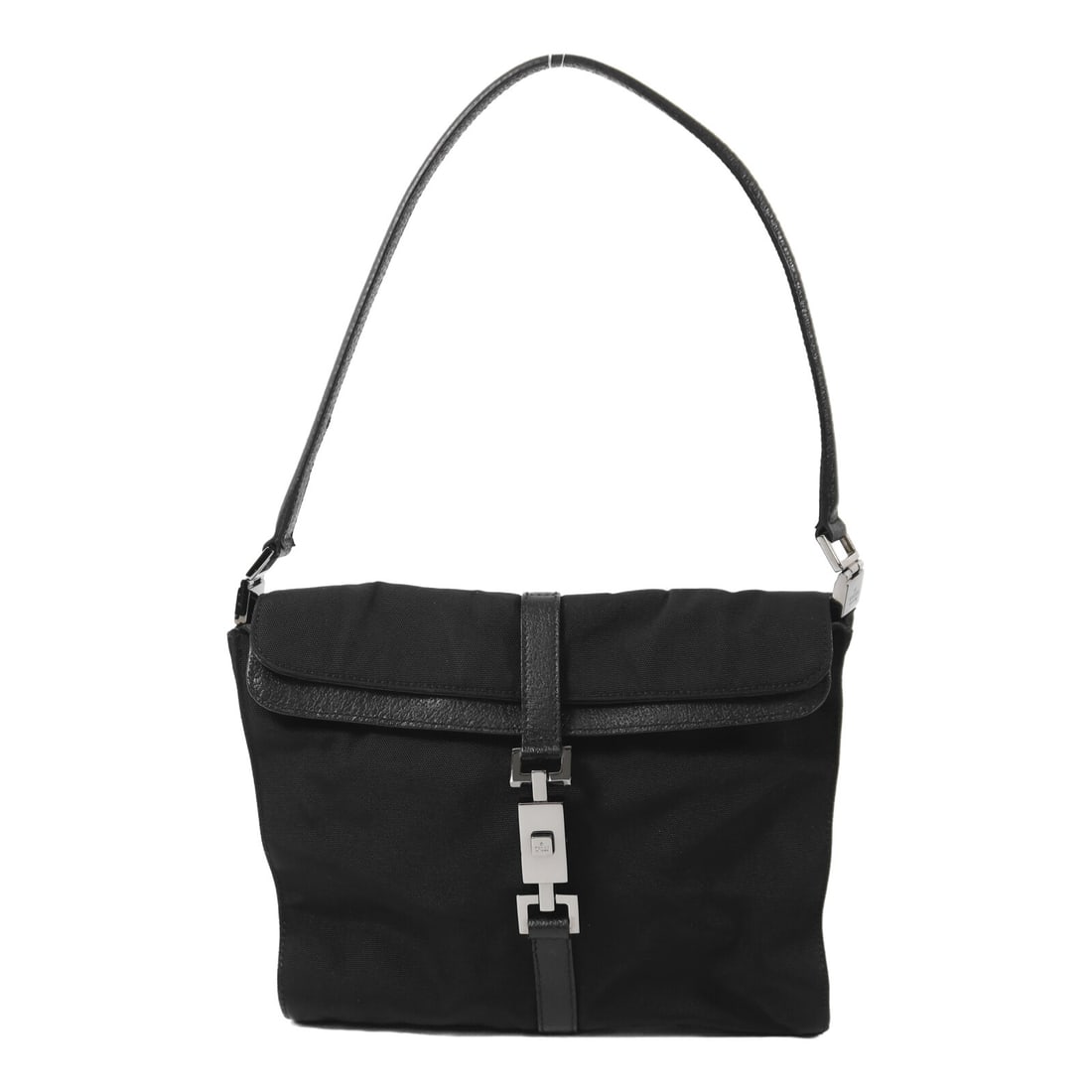 Gucci 0013734 GG Canvas Shoulder Pouch Black SHW: Gucci 0013734 GG Canvas Shoulder Pouch Black SHW A Gucci GG SHW pouch shoulder bag in black canvas with a black frame color. It is a women's regular-size shoulder bag made in Italy and comes with a st