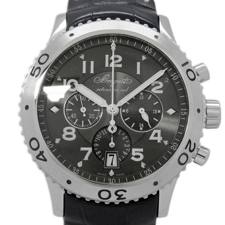Breguet Type XXI 3810ST 92 9ZU Transatlantique Flyback Wristwatch: Breguet Type XXI 3810ST 92 9ZU Transatlantique Flyback Wristwatch Pre-owned Breguet Transatlantique Type XXI men's wristwatch, model 3810ST/92/9ZU, with automatic movement and flyback function. It is 