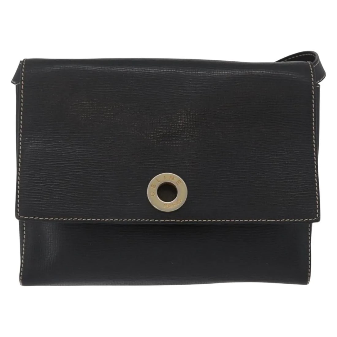 Celine Circle Logo black leather shoulder bag: Celine Circle Logo black leather shoulder bag This Celine Circle Logo Shoulder Bag is crafted from black leather and designed for women. The bag features a circle logo detail and a shoulder strap. It 