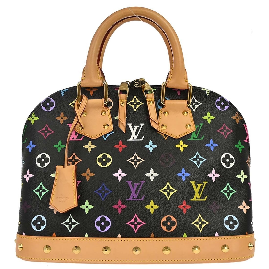 Louis Vuitton Alma PM Black Monogram Multicolor Bag M40444: Louis Vuitton Alma PM Black Monogram Multicolor Bag M40444 This Louis Vuitton Alma PM handbag is crafted in Black Monogram Multicolor canvas with leather trim and finished in Noir/Black. It features o