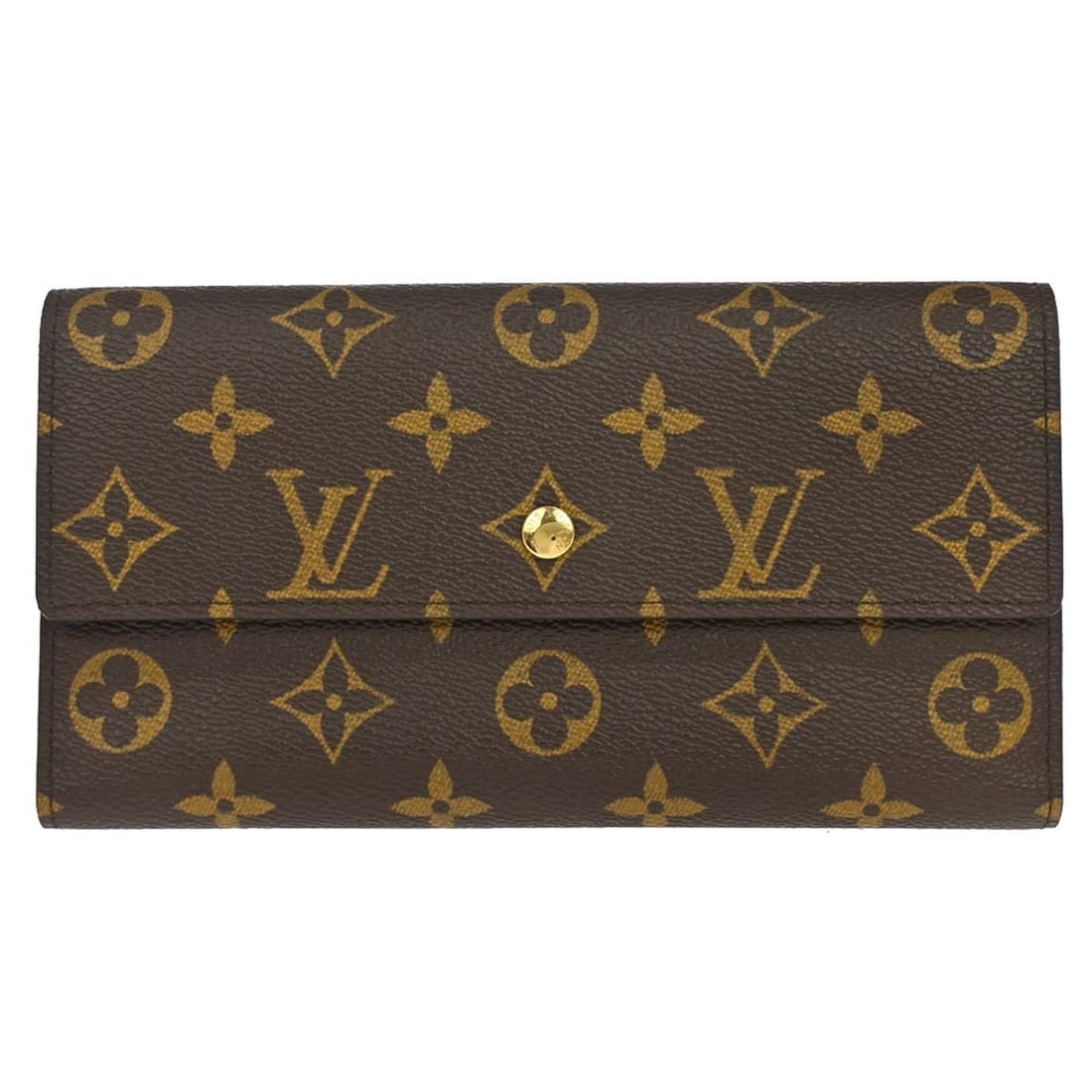 Louis Vuitton M61217 Portefeuille International Monogram Canvas Wallet: Louis Vuitton M61217 Portefeuille International Monogram Canvas Wallet Louis Vuitton women's folding wallet in the Monogram pattern and brown color, featuring a logo theme and button logo accent. It i