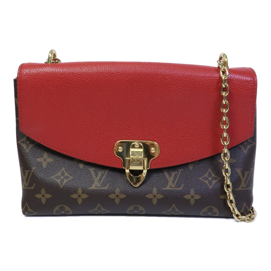 Louis Vuitton Saint Placide Monogram Shoulder Bag M43713 Brown Red: Louis Vuitton Saint Placide Monogram Shoulder Bag M43713 Brown Red Louis Vuitton Saint Placide shoulder bag, model M43713, in brown and red Monogram with PVC coated canvas. It features a magnetic pock