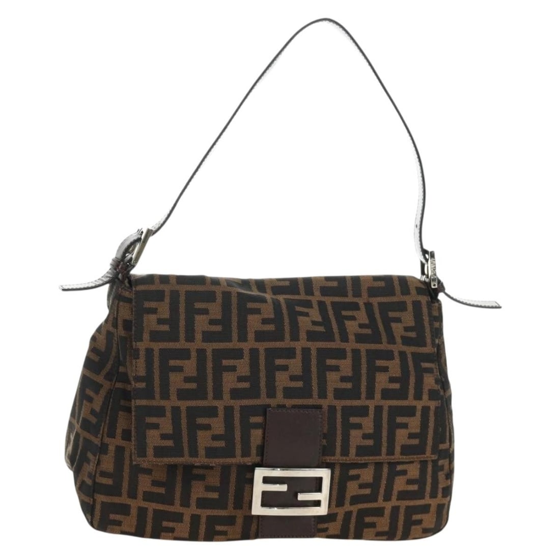 Fendi Mamma Baguette Zucca Canvas Shoulder Bag Black Brown: Fendi Mamma Baguette Zucca Canvas Shoulder Bag Black Brown Fendi Mamma Baguette shoulder bag in Zucca canvas with a black and brown exterior. Made in Italy, it features a shoulder strap with an approx