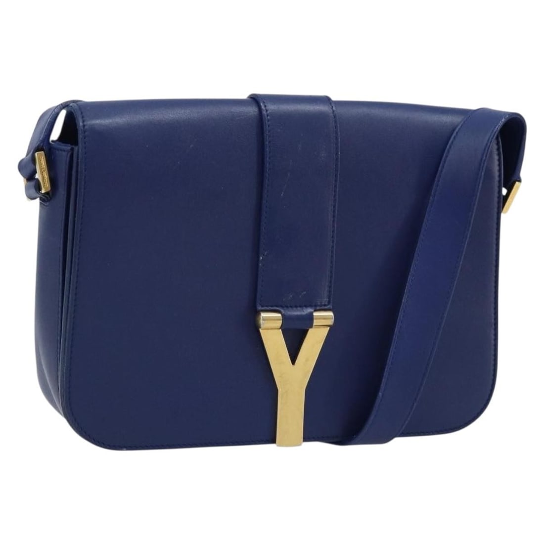 Blue Leather Shoulder Bag by Saint Laurent Y Line Gold Hardware (1 of 18)