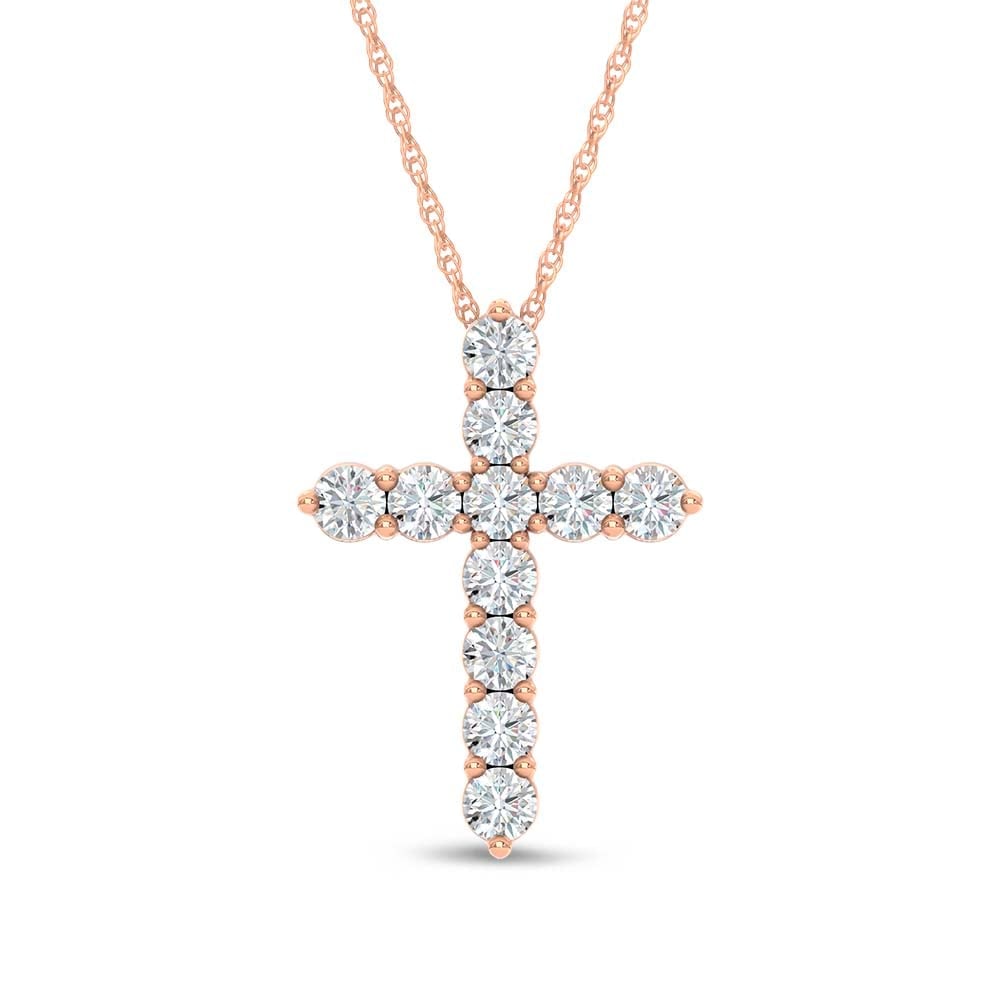 10K Rose Gold Lab Grown Diamond 7/8 Ct.Tw. Cross Pendant: 10K Rose Gold Lab Grown Diamond 7/8 Ct.Tw. Cross Pendant Elegant 10K Rose gold cross pendant featuring lab-grown diamonds totaling 7/8 carat total weight. 10k Rose Gold Stone Color: D-f Stone Clarity: