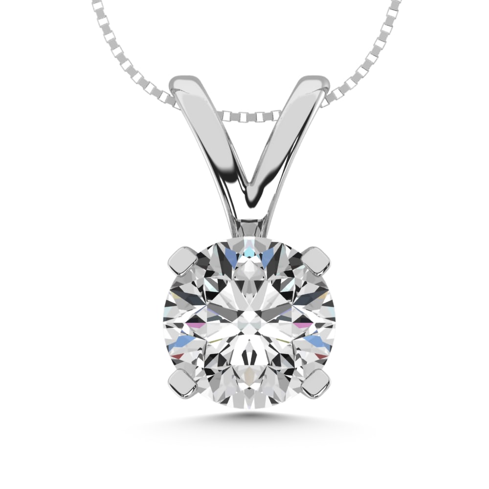 14K White Gold 1/2 Ct.Tw. Diamond Solitaire Pendant: 14K White Gold 1/2 Ct.Tw. Diamond Solitaire Pendant 14k White Gold Stone Color: G-h Stone Clarity: Si2 Unless otherwise specified, pendants that include a chain are paired with our standard 18-inch le