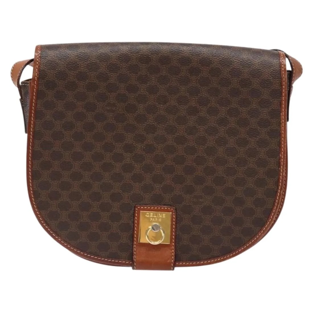 Celine Macadam Canvas Shoulder Bag Brown with Leather Trim: Celine Macadam Canvas Shoulder Bag Brown with Leather Trim This Celine Macadam shoulder bag for women features brown canvas material with leather accents. It measures 25cm x 21cm x 7cm and is made in 
