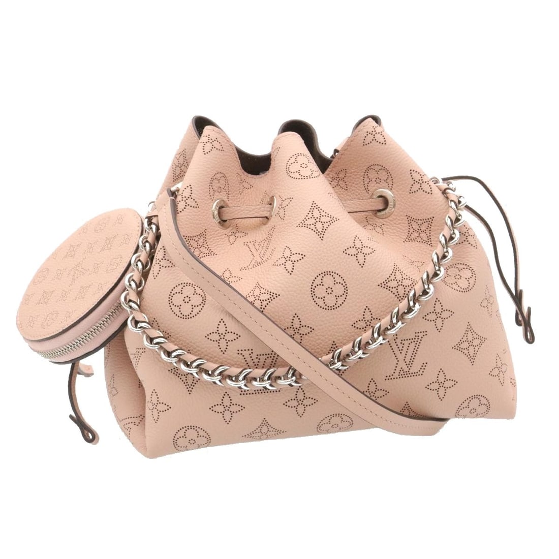 Louis Vuitton Bella Hand Bag M57068 Pink Monogram Canvas with Strap Pouch: Louis Vuitton Bella Hand Bag M57068 Pink Monogram Canvas with Strap Pouch This Louis Vuitton Monogram Mahina Bella handbag is presented in pink with a monogram canvas exterior. It includes a shoulder 