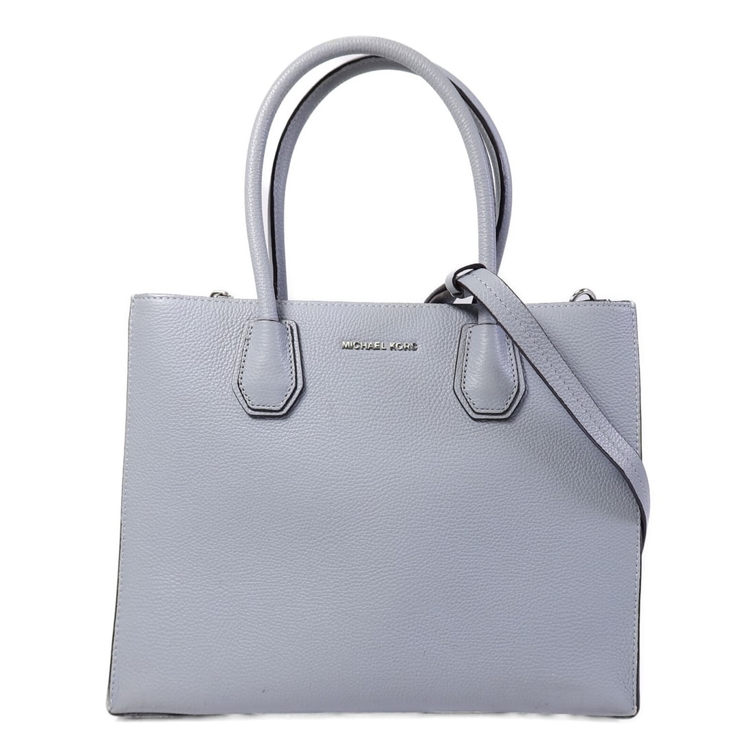 Michael Kors Calfskin Gray Tote Bag with Shoulder Strap: Michael Kors Calfskin Gray Tote Bag with Shoulder Strap A Michael Kors tote bag in gray, made from calfskin (cowhide). It features a shoulder strap and a practical interior layout with two zip pockets