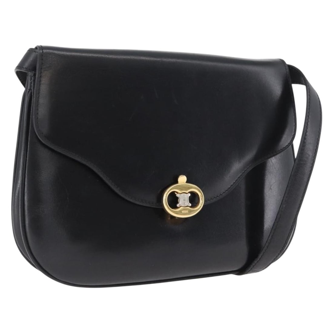 CELINE Black Leather Shoulder Bag Gold Tone Italy: CELINE Black Leather Shoulder Bag Gold Tone Italy This CELINE shoulder bag is crafted from leather in black with gold-tone accents. It is a women's shoulder bag made in Italy and comes as the item sho