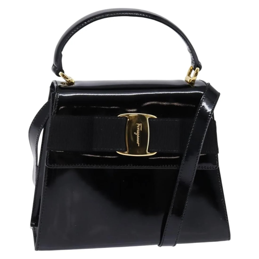 Salvatore Ferragamo Patent Leather Vintage Vara Bow Handbag (1 of 18)