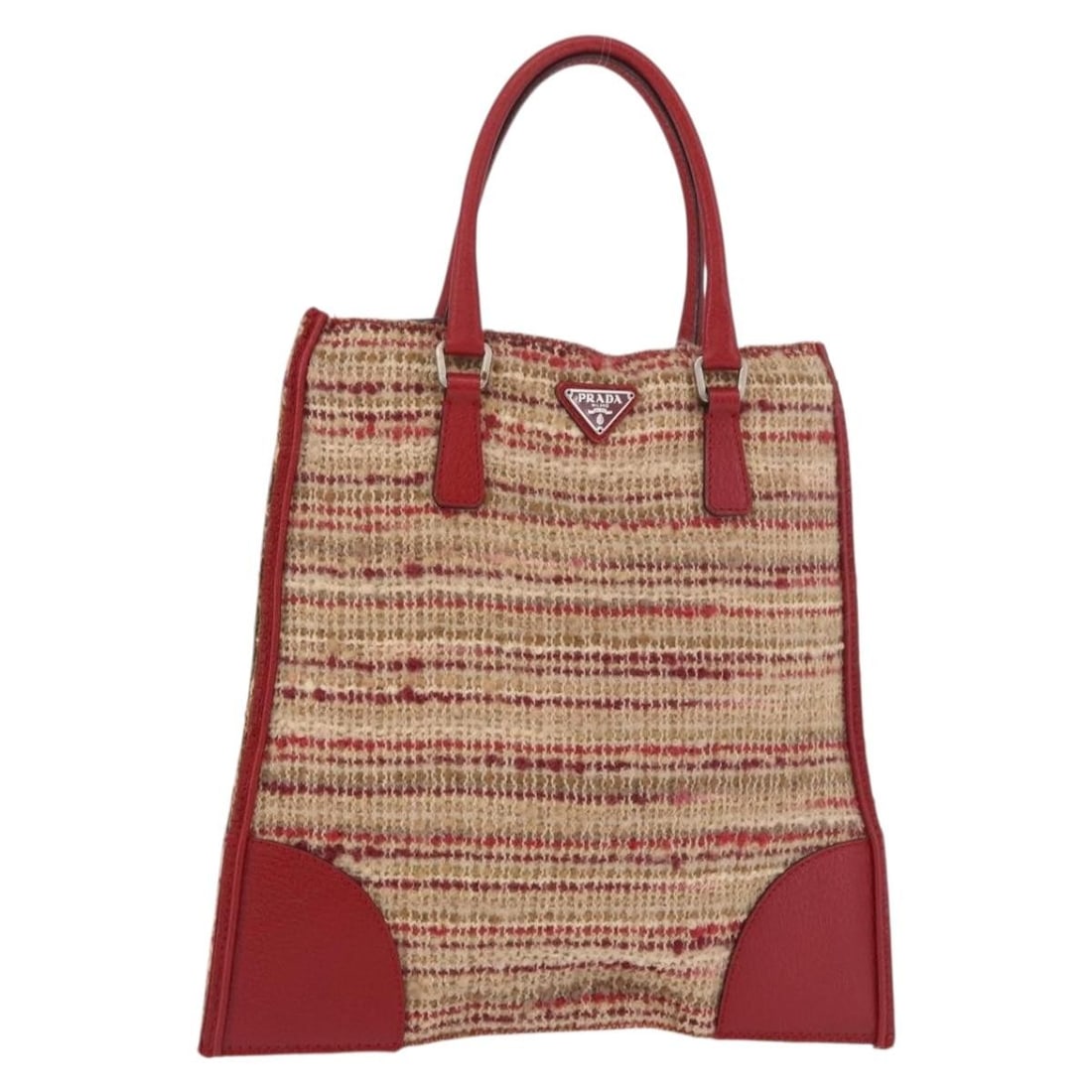 Prada red silver canvas handbag with guarantee card: Prada red silver canvas handbag with guarantee card Prada women's hand bag in red and silver canvas, made in Italy. The bag measures approximately 27 cm x 27 cm with a handle drop of approximately 11 