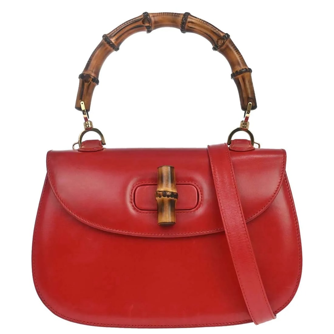 Gucci Vintage Bamboo Top Handle Convertible Leather Bag Red: Gucci Vintage Bamboo Top Handle Convertible Leather Bag Red Vintage Gucci Convertible Bamboo Top Handle bag in red leather. This women's bag is made in Italy and features a structured silhouette with 