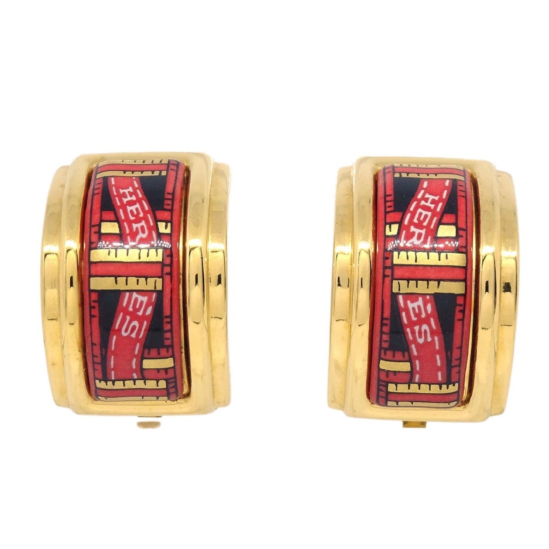 Hermes Cloisonne Clip-On Button Earrings Gold Plated Red Enamel: Hermes Cloisonne Clip-On Button Earrings Gold Plated Red Enamel Gold-plated cloisonne ware clip-on earrings in a button style, made in France. The earrings are described as very good condition with mi