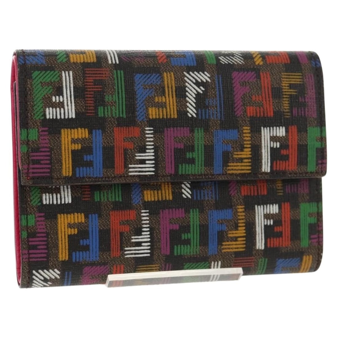 FENDI Zucca Trifold Wallet Multicolor Canvas with Gold Tone: FENDI Zucca Trifold Wallet Multicolor Canvas with Gold Tone Fendi Zucca canvas trifold wallet in multicolor and gold. Made in Italy, it comes with a dust bag and item box. The wallet is in excellent c