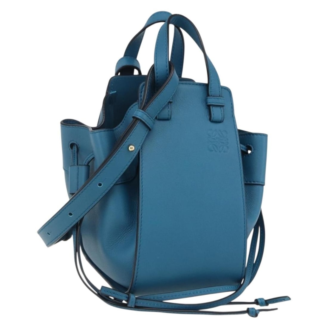 LOEWE Hammock Mini Anagram Blue Leather Drawstring Shoulder Bag with Dust Bag (1 of 18)