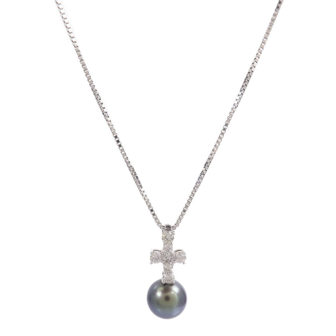 18K White Gold Pearl Diamond Necklace for Women: 18K White Gold Pearl Diamond Necklace for Women A women's necklace in gray and clear tones, featuring pearl and diamond details with K18WG white gold construction. The piece measures 40 cm in neck rot