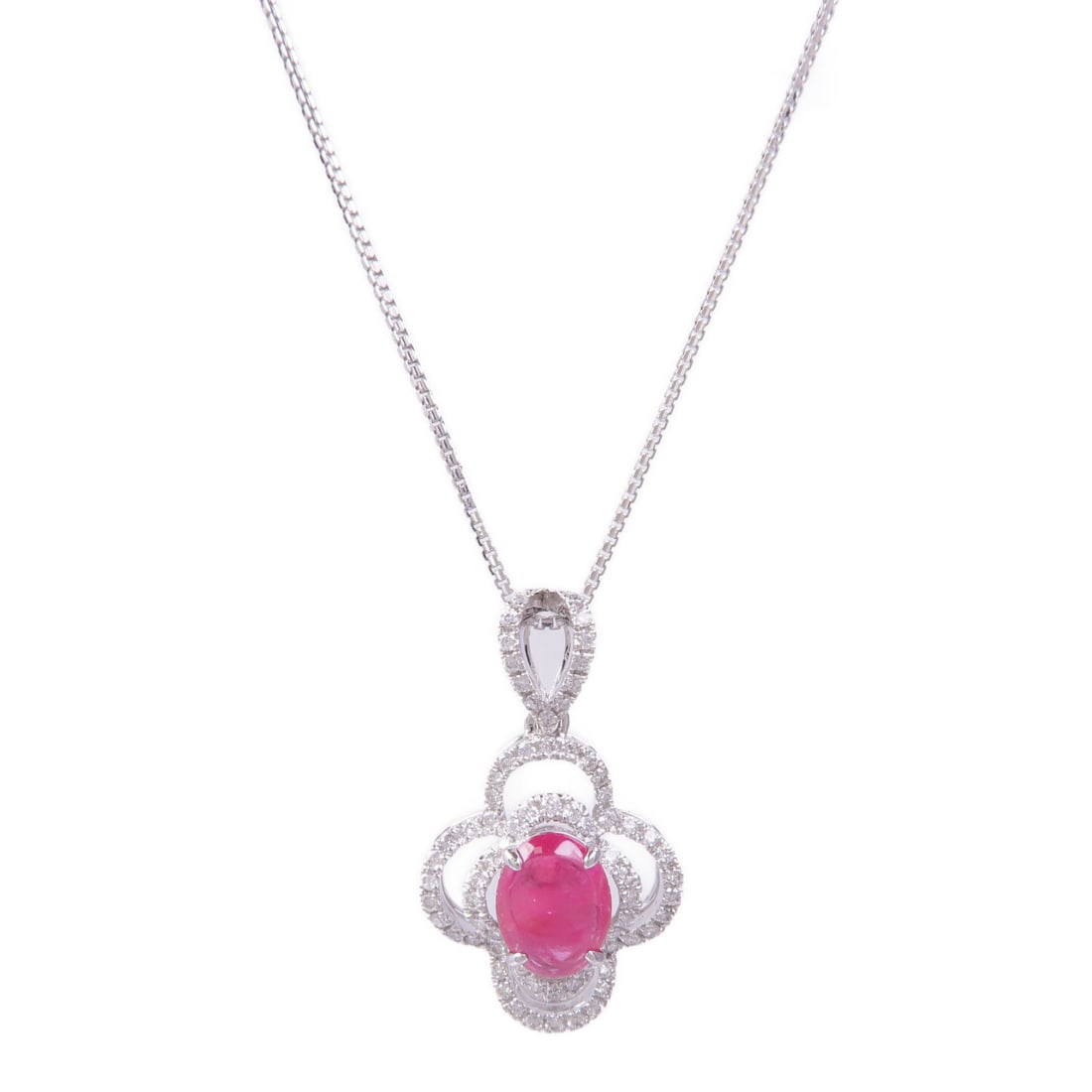 18K White Gold Ruby Diamond Necklace by JEWELRY: 18K White Gold Ruby Diamond Necklace by JEWELRY Ruby and diamond necklace in K18WG white gold, designed in a clear and red color combination. The piece features ruby and diamond accents, with a neckla