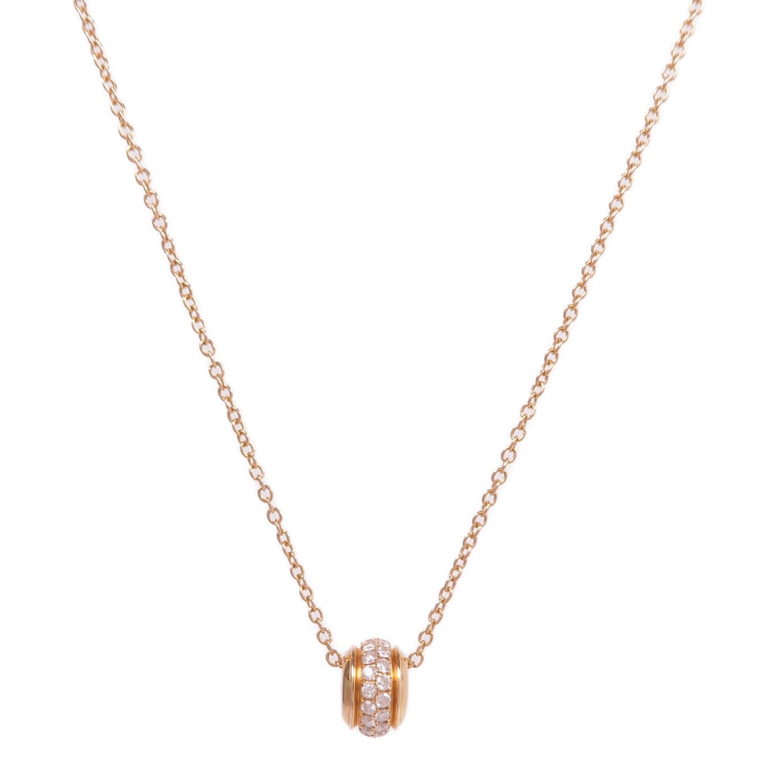 PIAGET G33P0095 Possession Diamond Necklace in 18K Rose Gold: PIAGET G33P0095 Possession Diamond Necklace in 18K Rose Gold Piaget Possession necklace model G33P0095 in K18PG rose gold with diamond accents. It is a women's necklace in clear color, made in Switzer