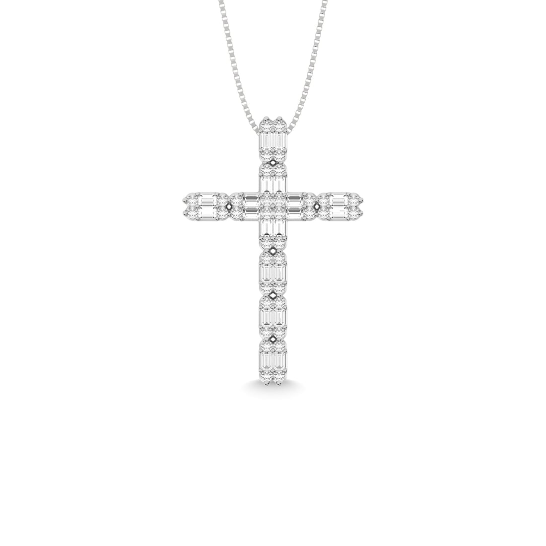 14K White Gold Diamond 1/2 Ct.Tw. Cross Pendant: 14K White Gold Diamond 1/2 Ct.Tw. Cross Pendant 14k White Gold Stone Color: G-h Stone Clarity: Si3 Unless otherwise specified, pendants that include a chain are paired with our standard 18-inch length
