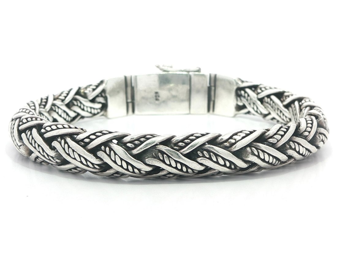 Sterling Silver Braided Twisted Link Chain Bracelet Unisex 7 Inch (1 of 7)