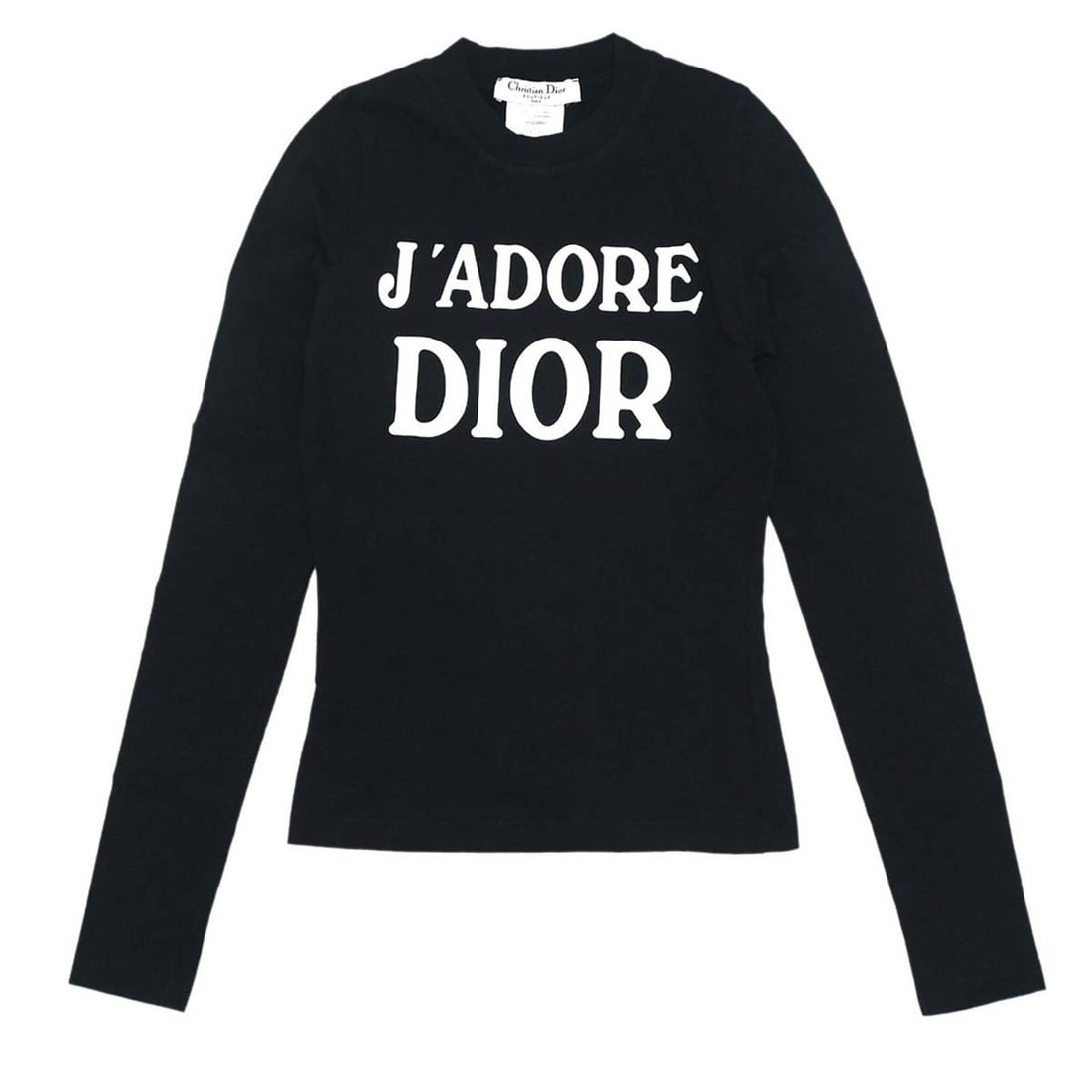 Dior Logo Black Cotton Long Sleeve Tee Womens FR 36: Dior Logo Black Cotton Long Sleeve Tee Womens FR 36 This Christian Dior women's T-shirt is made from 100% cotton in black with white accents and a regular fit. It features a round neck, zipper logo de
