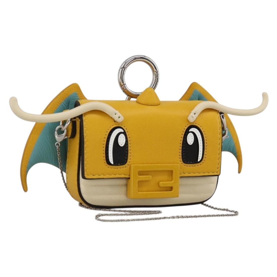 FENDI FRGMT x POKEMON Dragonite Mini Mamma Baguette Shoulder Bag: FENDI FRGMT x POKEMON Dragonite Mini Mamma Baguette Shoulder Bag FRGMT x POKEMON Mini Mamma Baguette shoulder bag by FENDI in yellow and silver leather. Made in Italy, this women's bag includes the du