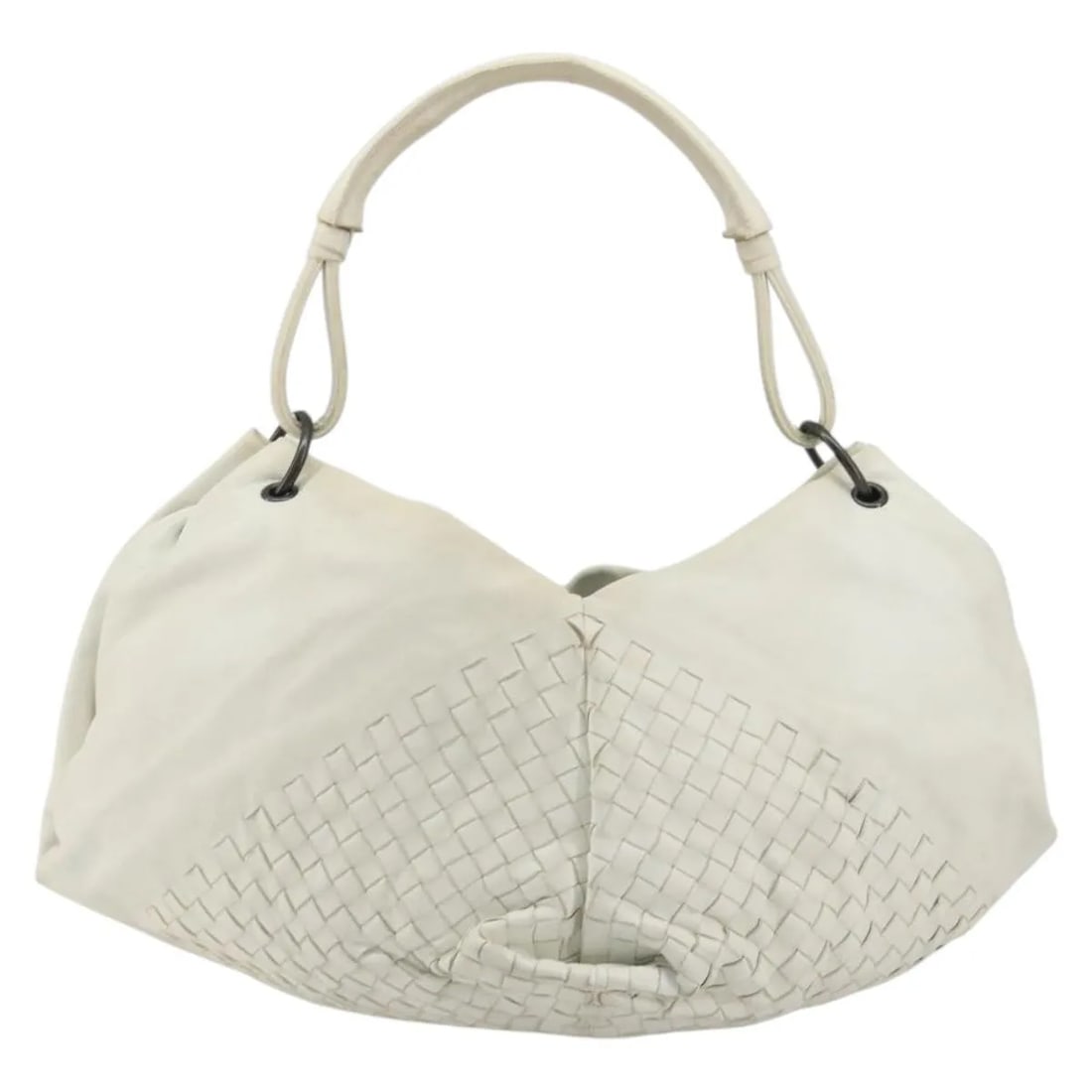 Bottega Veneta Intrecciato Shoulder Bag White Leather 42cm: Bottega Veneta Intrecciato Shoulder Bag White Leather 42cm Bottega Veneta Intrecciato Shoulder bag for women in white leather. Made in Italy, it measures 42 cm x 25 cm x 8 cm. The item is in fair cond