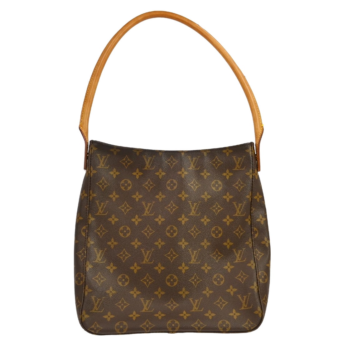 Louis Vuitton Looping GM Monogram Shoulder Bag M51145: Louis Vuitton Looping GM Monogram Shoulder Bag M51145 This Louis Vuitton Looping GM shoulder bag features the Monogram pattern in brown monogram canvas and leather, with beige leather handle and strap