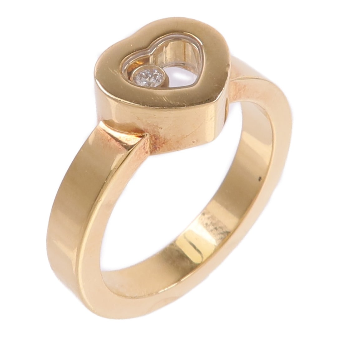 Chopard 824354-0108 Happy Diamond Heart Ring 18K Yellow Gold Size 5.75: Chopard 824354-0108 Happy Diamond Heart Ring 18K Yellow Gold Size 5.75 Chopard Happy Diamond Heart Ring, model 824354-0108, in K18 yellow gold with diamond. The ring is size US 5.75 and features a hea