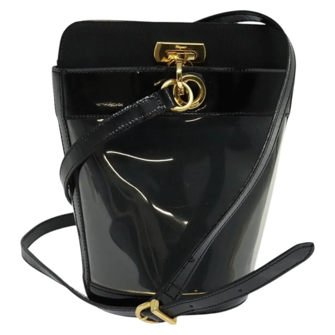 Black Leather Handbag Salvatore Ferragamo Gancini Italy: Black Leather Handbag Salvatore Ferragamo Gancini Italy Salvatore Ferragamo Gancini leather item in black, designed for female wear. It is made in Italy and measures 13 cm x 21 cm x 12 cm. The item is